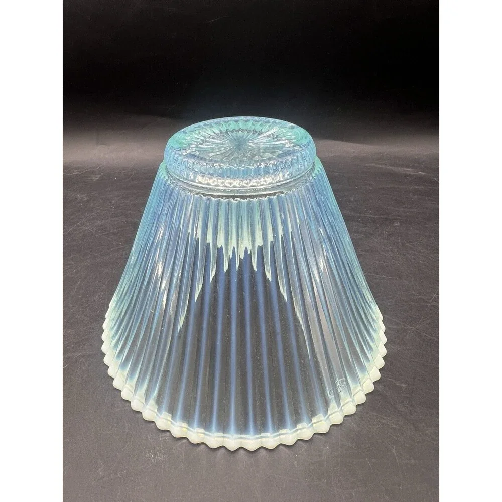 Vintage Fenton Ice Blue Opalescent Ribbed Flared Glass Bowl 7.75” USA